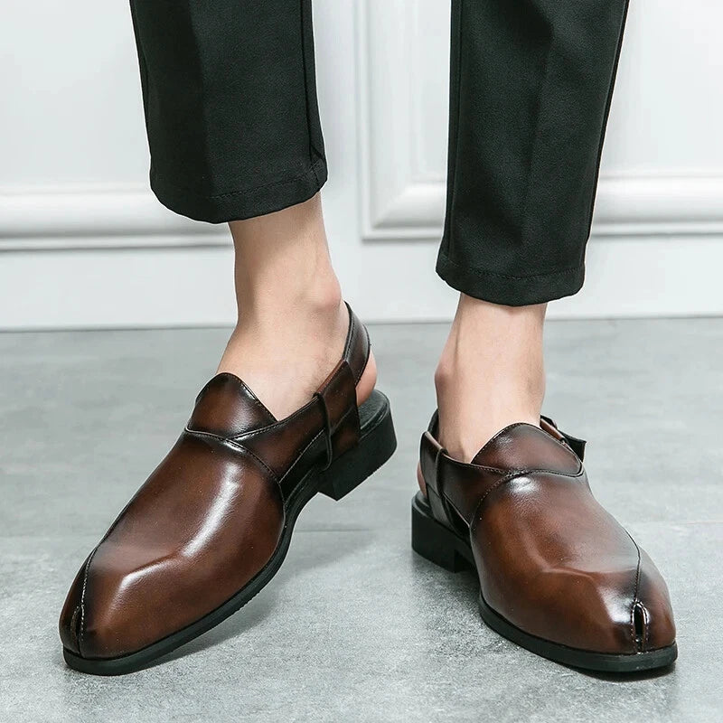 Leather Men Casual Sandals Slip on Handmade Slippers Non Slip Beach Sneakers
