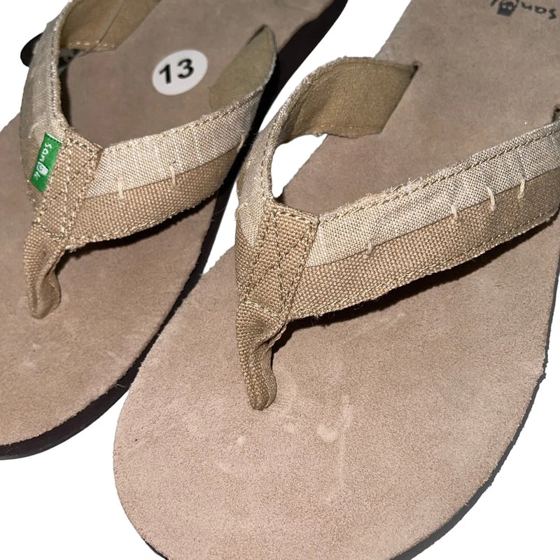 Sanuk Flip Flops Mens Brown Suede Leather Canvas Comfort Slipper Sandals Dr Fray