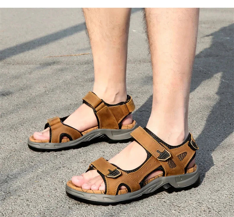Summer Men's Shoes Soft Breathable Sandals Leather Outdoor Beach Comfy Slippers