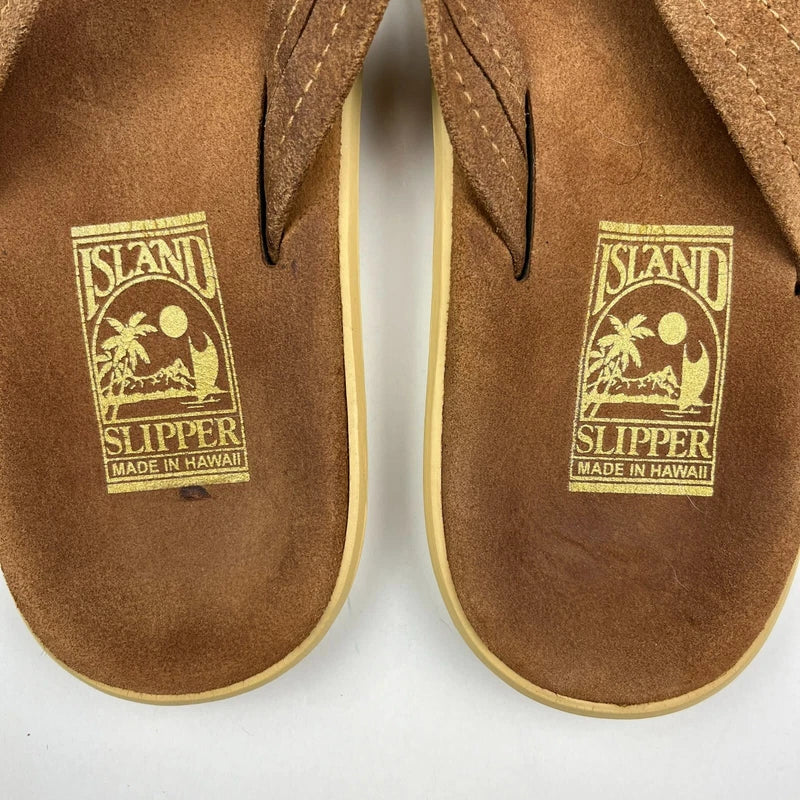 Island Slipper Brown Suede Mens Size 7 MADE IN HAWAII Flip Flops Sandals