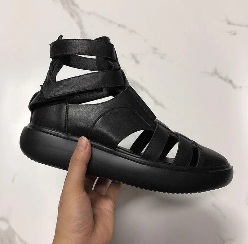 Men's Fashion Gladiator Leather Closed Toe Roman Sandals Classic Platform Shoes
