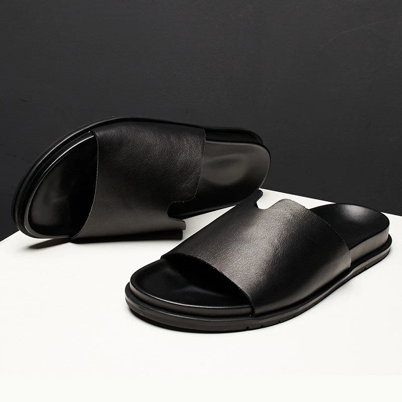 Mens Open Toe Real Leather Sandals Slipper Outdoor Beach Holiday Shoes Summer Sz