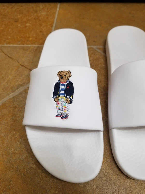 POLO Ralph Lauren Bear Logo White Beach Pool Slides Sandals Slipper Mens Size 12