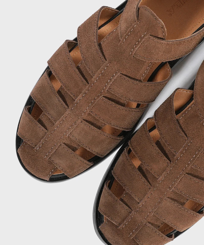 Firenze Atelier Men's Brown Suede Summer Closed Toe Fisherman Sandals Slippers