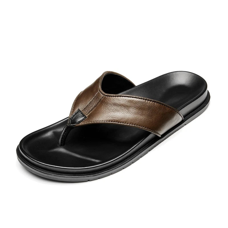 Personality Mens Flip Flops Real Leather Sandal Slipper Flat Beach Holiday Shoes