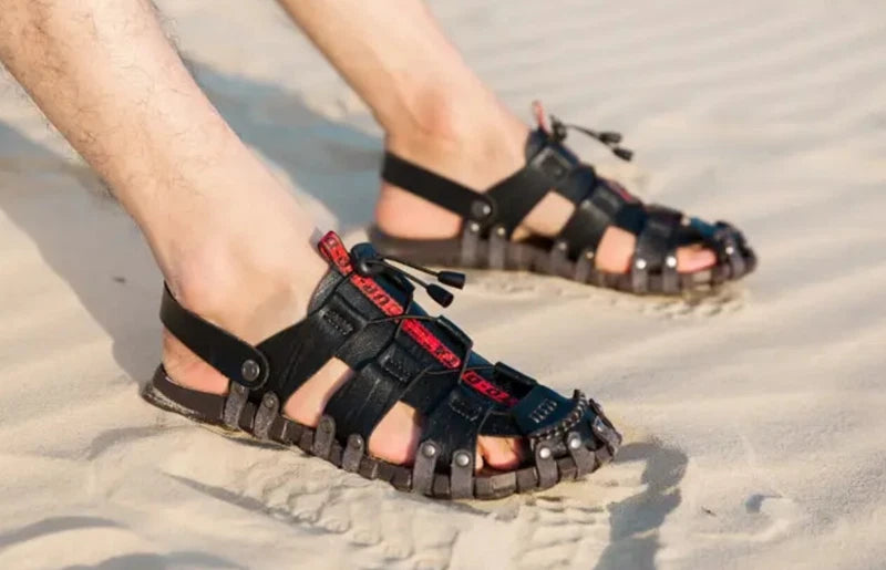 Summer Mens Outdoor Beach Casual Hollow Out Rivet Flats Slippers Sandals Shoes