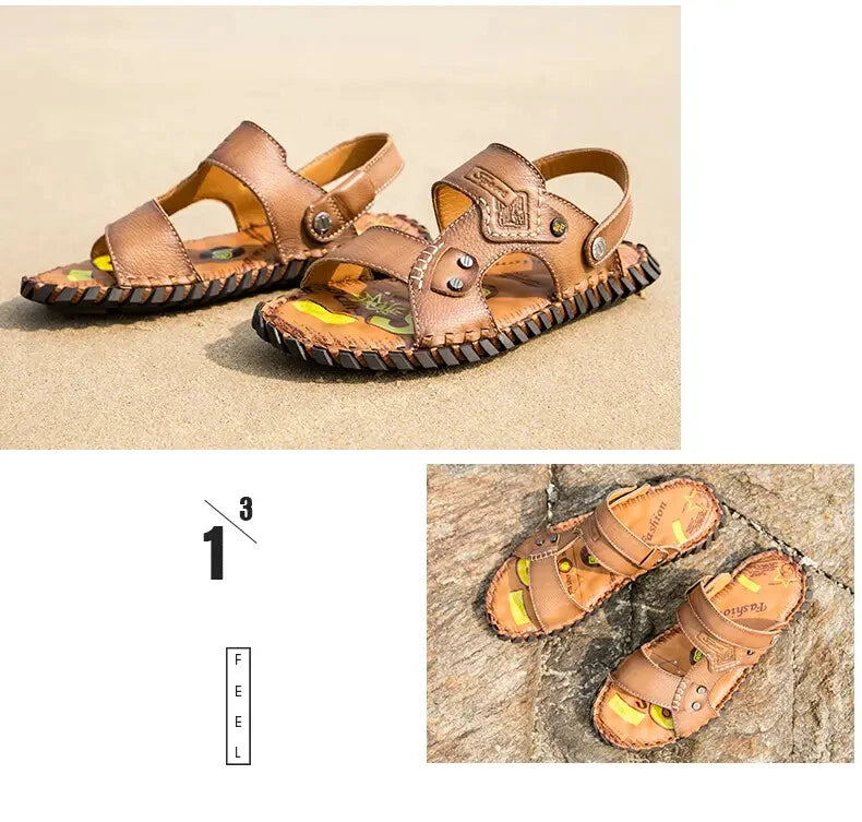 Open Toe Hollow Out Leather Mens Slippers Sandals Beach Holiday Summer Slingback