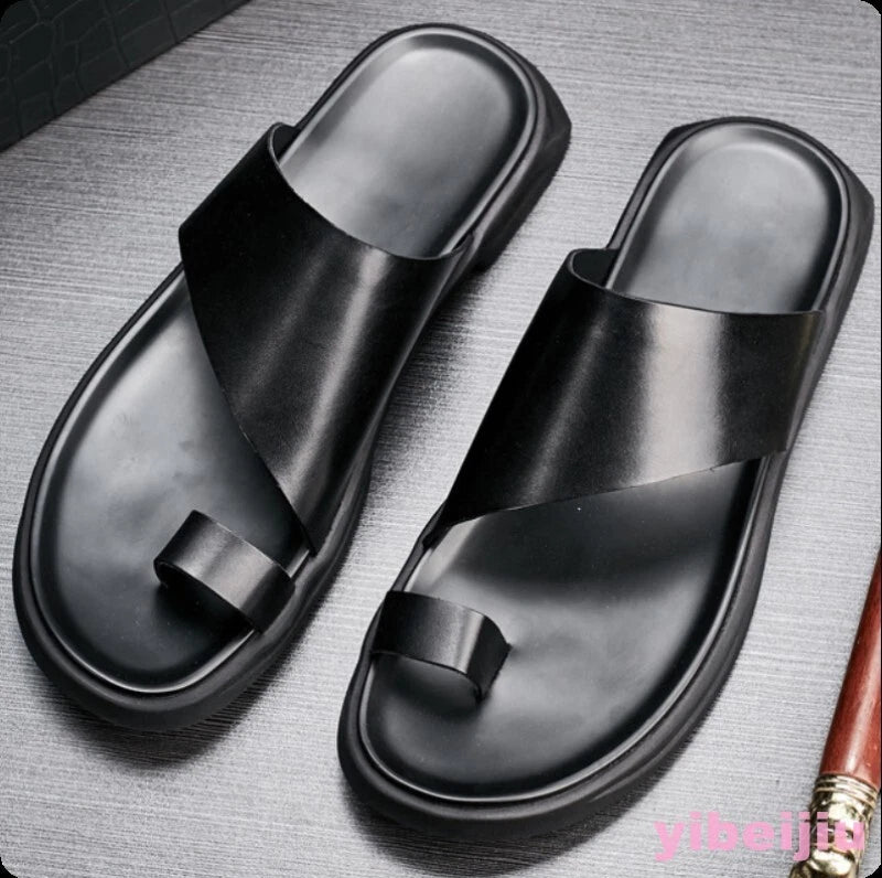 Beach Men's Summer Slides Clip Ring Toe Moccasins Sandals Leather Flats Slippers
