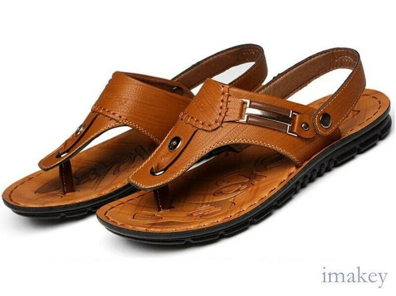 Men's Leather Clip Toe Thong Sandals Slipper Summer Beach Casual Shoes