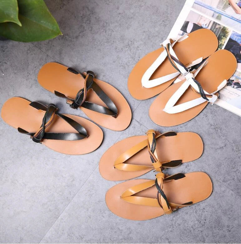 Mens Summer Clip Toe Strappy Sandals Flat Roman Shoes Beach Thong Shoes Slippers