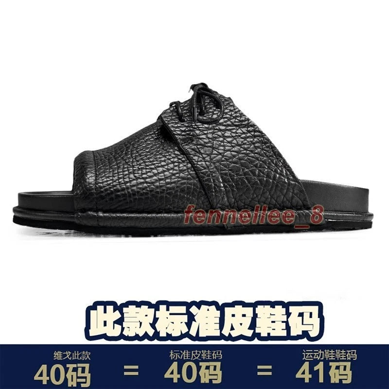 Mens Real Leather Cowhide Open Toe Casual Outdoor Beach Holiday Sandals Slippers