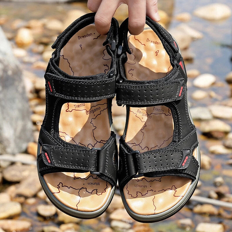 Leather Casual Sandals Slippers Open Toe Men's Breathable Lace Up Beach Outdoor