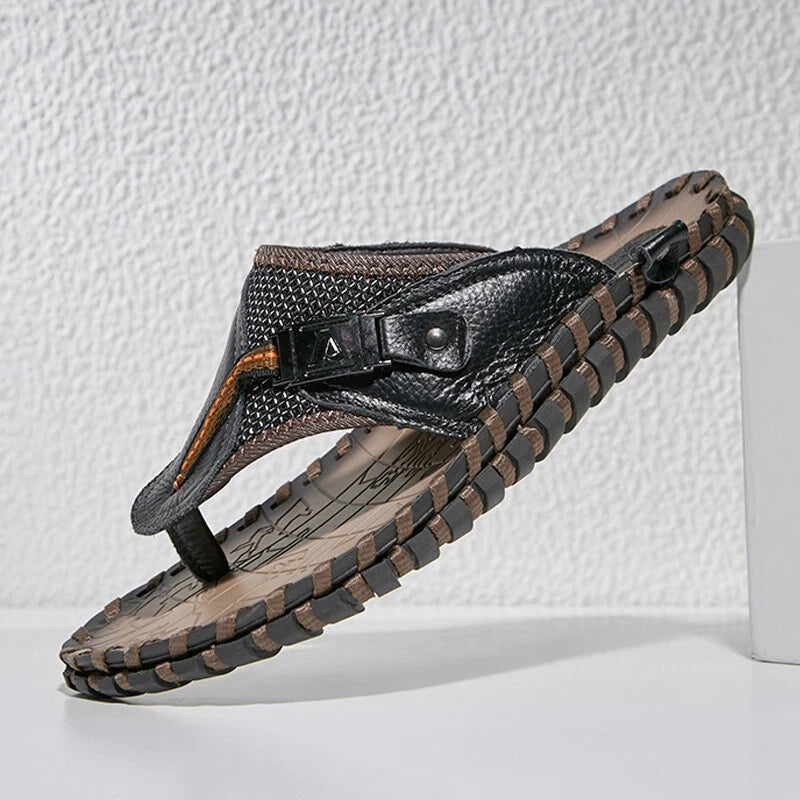 Plus Size Casual Shoes Men's Sandals Slippers Leather Thong Flats Outdoor Beach