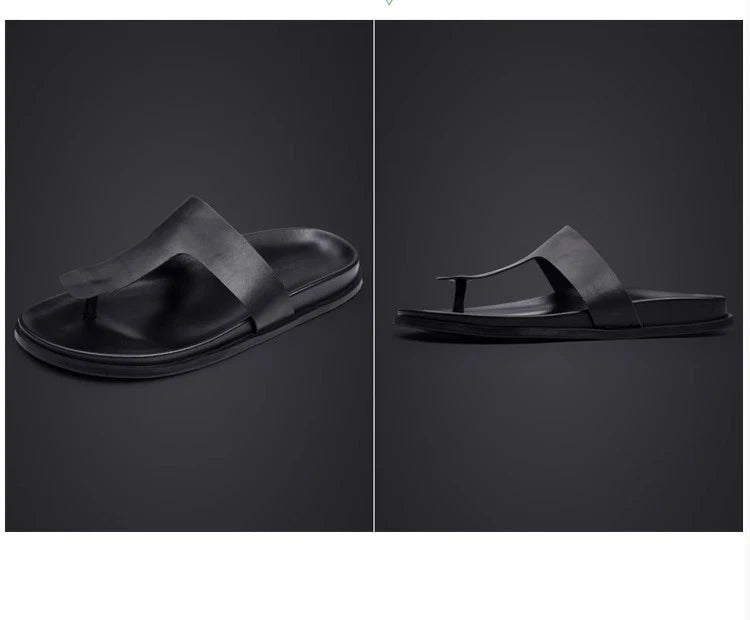 Men Leather Beach Summer Sandals Flip Flops British Beach Shoes Holiday Slippers