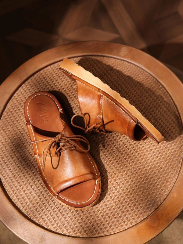 Retro Mens Handmade Real Leather Open Toe Sandal Slippers Shoes Beach Holiday sz