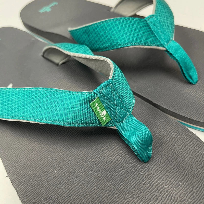 Sanuk Flip Flops Mens 14 Teal Gray Comfort Sandals Off The Grid Yoga Mat Slipper