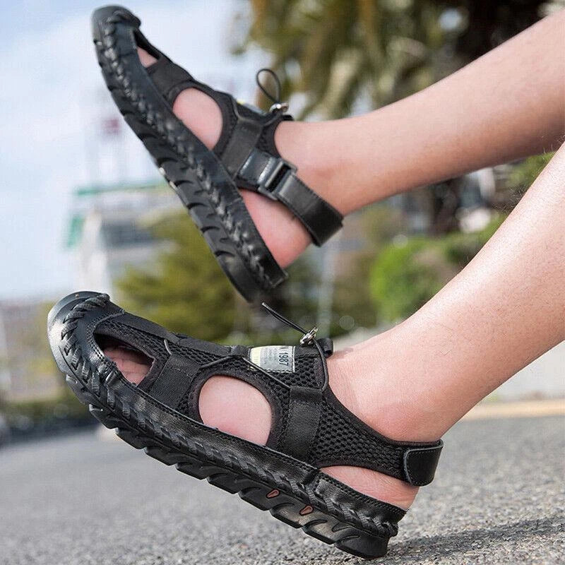 Summer Men's Anti-Slip Hiking Sandals Outdoor Breathable Closed Toe Beach Shoes