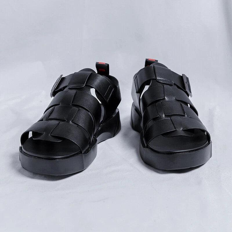 Men's Leather Slippers Slip On Mules Shoes Roman Sandals Outdoor Leisure Beach