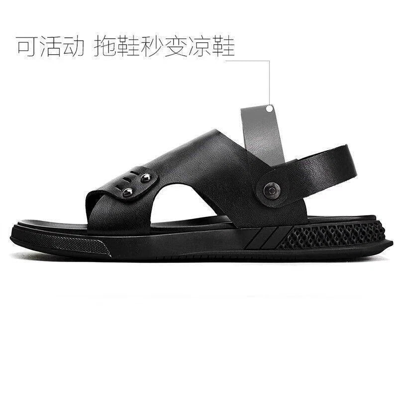 Summer Mens Youth Open Toe Leather Sandals Slippers Casual Beach Shoes Outdoor