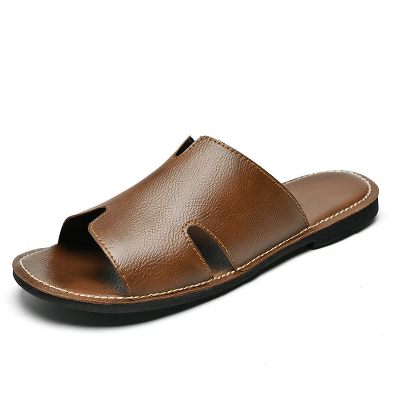 Men's Leather Summer Beach Casual Sandals Slippers