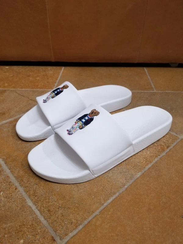 POLO Ralph Lauren Bear Logo White Beach Pool Slides Sandals Slipper Mens Size 12