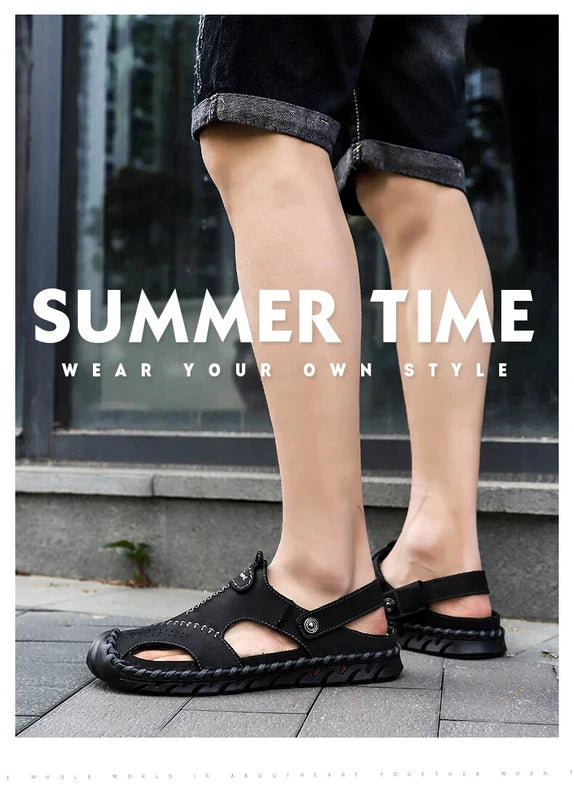Leather Men's Sandals Summer Beach Slippers Casual Outdoor Shoes Big Size 13