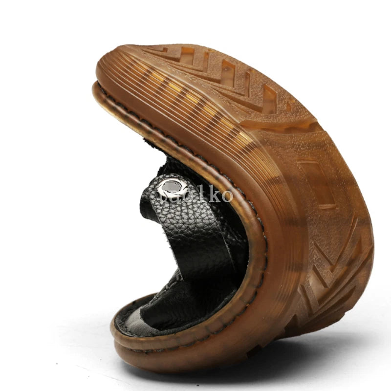 Open Toe Leather Slip on Slippers Sandals Flats Beach Holiday Men Shoes