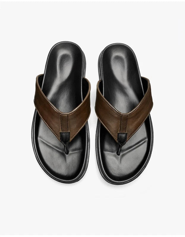 Personality Mens Flip Flops Real Leather Sandal Slipper Flat Beach Holiday Shoes