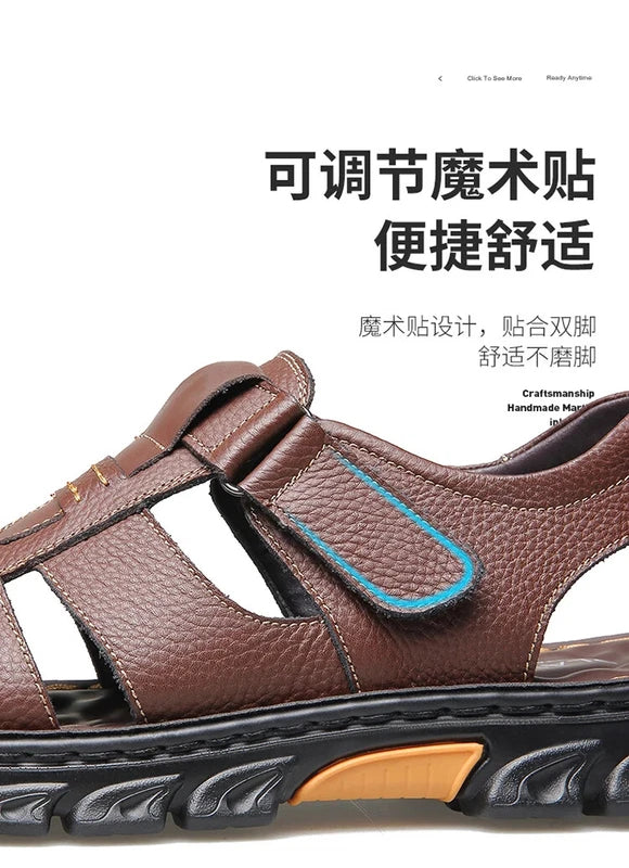 Summer men's Soft Leather Sandals Lightweight Outdoor Comfort Beach Casual Shoes
