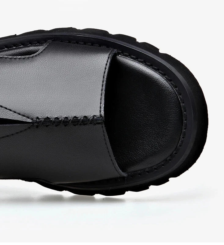 Men Leather Sandals Summer Breathable Roman Beach Shoes Light Soft Sole Slippers