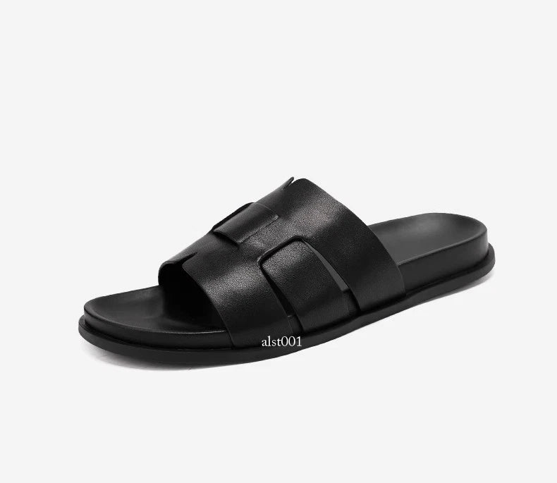 Summer New Men's Slippers Casual Breathable Beach Sandals Flat Leather Slippers