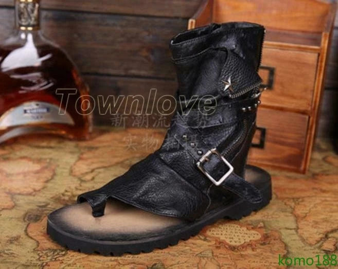 Men's Roman Sandals High Top leather  Flip Flop Gladiator Buckle Shoes Slingback