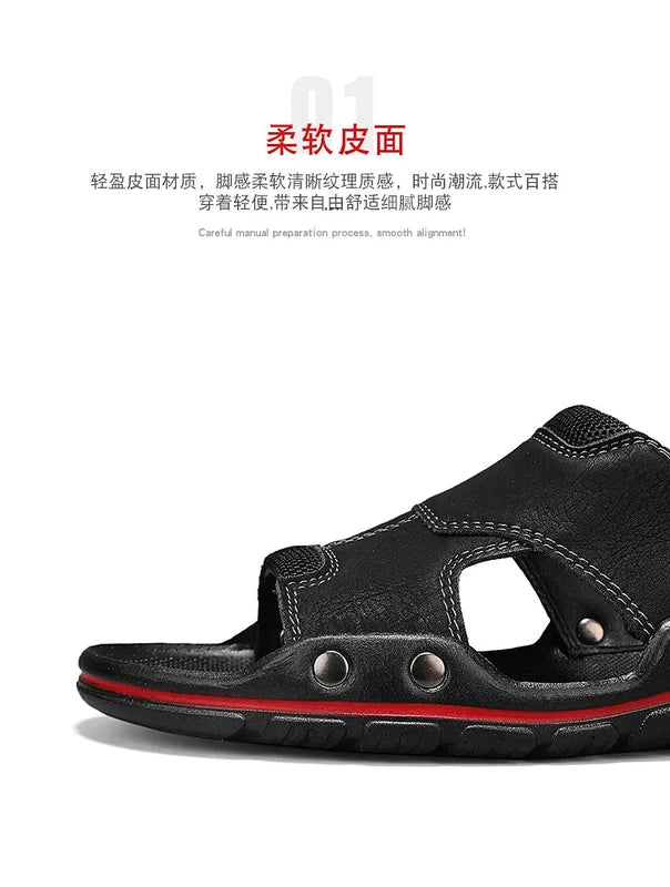 Mens Slippers Sandals Open Toe Fashion PU Leather Beach Holiday Summer Flats New