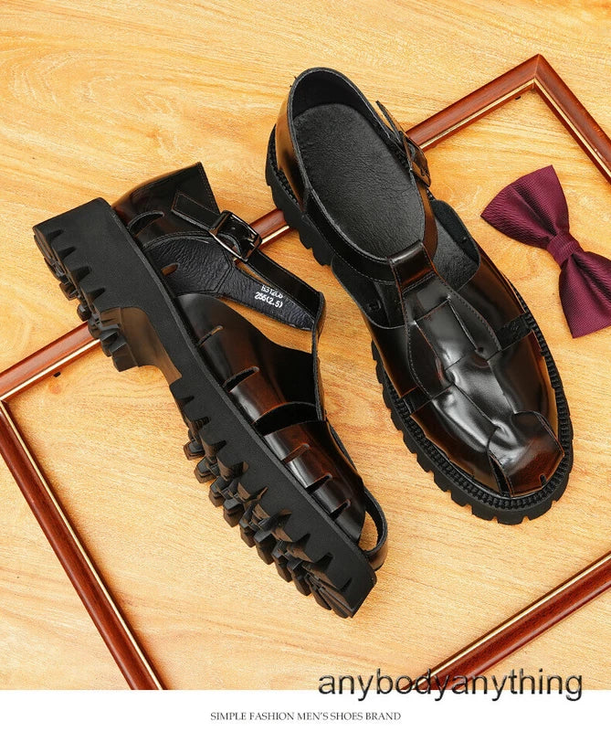 Mens Handmade Real Leather Shoes Summer Business Sandals Woven Roman Shoes Sz