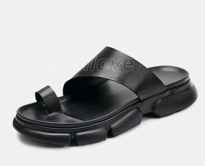Men's Leather Sandals Shoes Slippers Casual Flip Flops Platform Beach Fashion