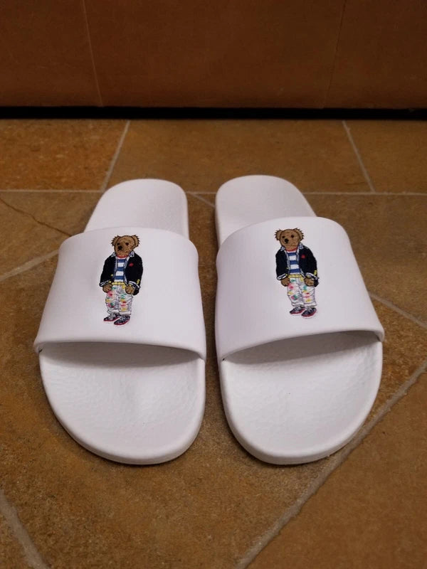 POLO Ralph Lauren Bear Logo White Beach Pool Slides Sandals Slipper Mens Size 12