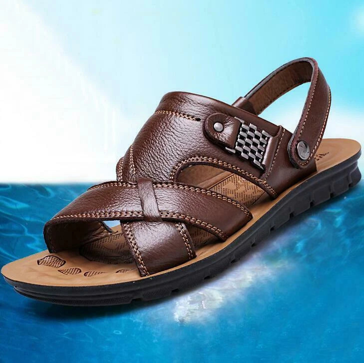 Men's Faux Leather  Sandals Peep Toe Slippers Casual Shoes Plus Sz