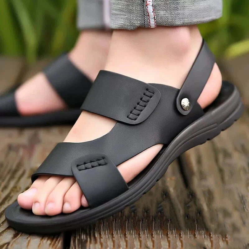 Mens Microfiber Leather Sandals Summer Casual Sports Beach Shoes Home Slippers