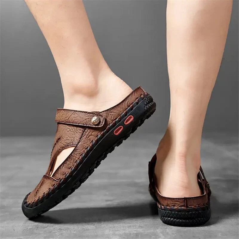 Men Soft Breathable Leather Sandals Light Outdoor Casual Slippers Summer Shoes