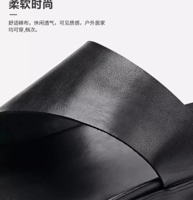 Mens Sandals Slippers Leather Casual Slip On Clip Toe Flats Beach Summer Shoes