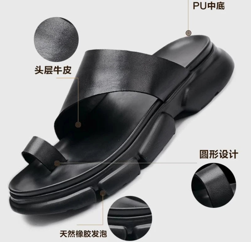 Mens Sandals Slippers Leather Casual Slip On Clip Toe Flats Beach Summer Shoes
