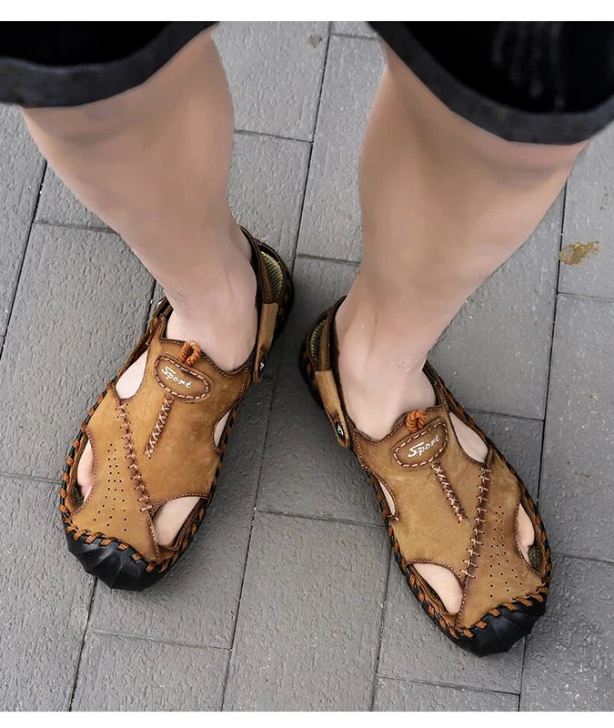 Leather Men's Sandals Summer Beach Slippers Casual Outdoor Shoes Big Size 13