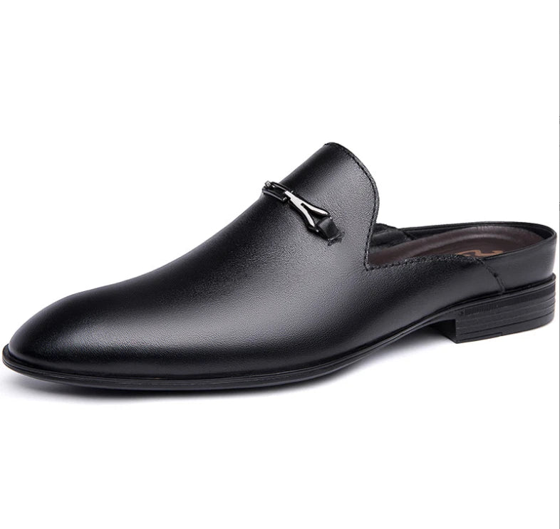 Mens Leather Breathable Sandals Pointy Toe Slip On Metal Slipper Shoes Mules Hot