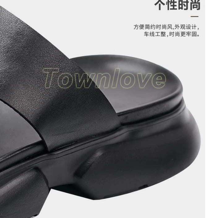 Men's Leather Sandals Shoes Slippers Casual Flip Flops Platform Beach Fashion