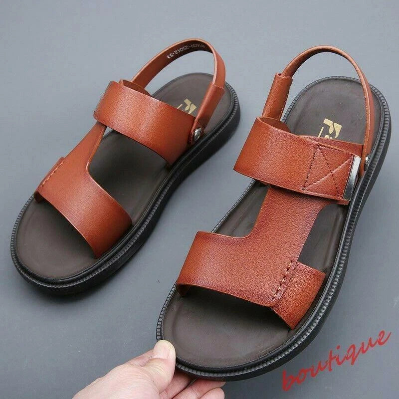 Men Open Toe Faux Leather Beach Sandals Non-slip Casual Outdoor Slipper Shoes SZ