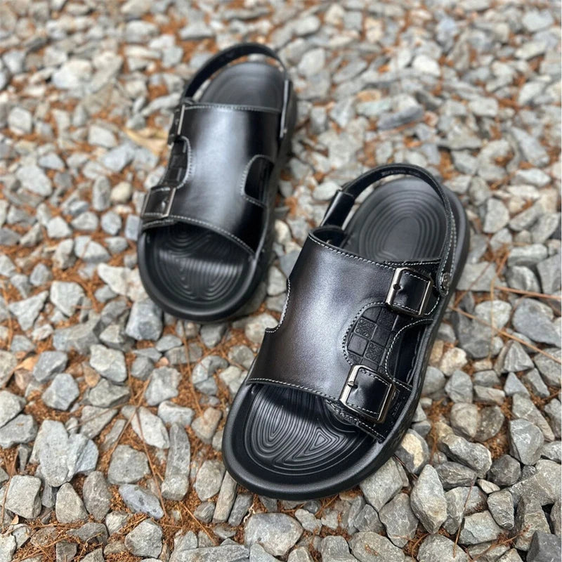 Men's Genuine Leather Open Toe Sandals Slippers Comfort Non-Slip Beach Sandals
