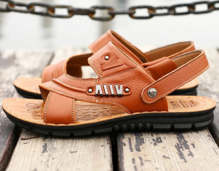 Men's slip on leather beach sport shoes comfort sandals slipper sneaker shoes