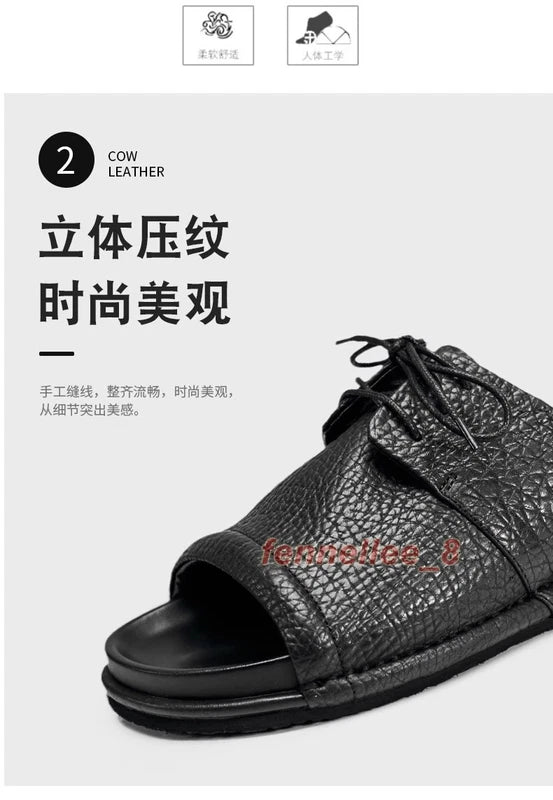 Mens Real Leather Cowhide Open Toe Casual Outdoor Beach Holiday Sandals Slippers