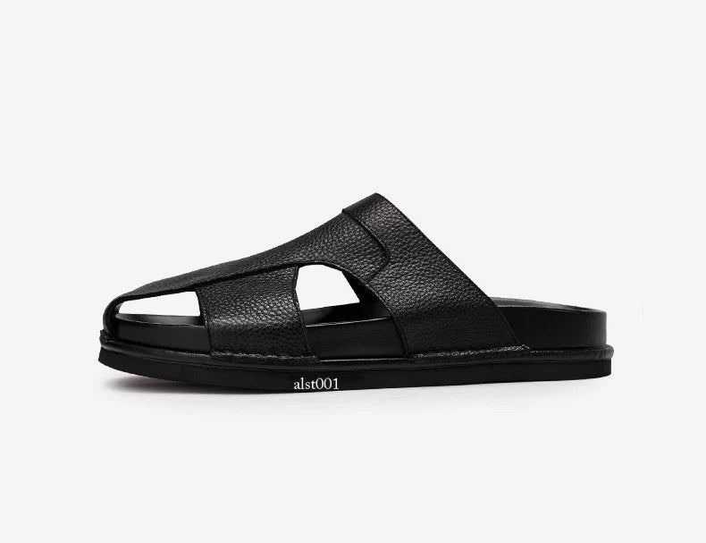 Mens Cowhide Slippers Outdoor Breathable Sandals Anti Slip Beach Casual Slippers