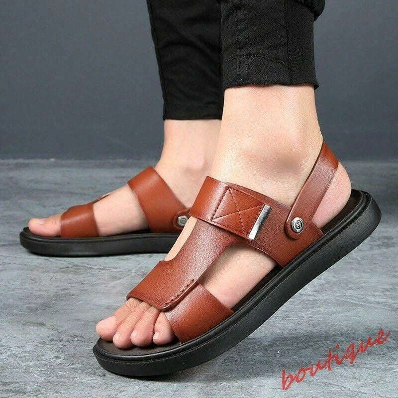 Men Open Toe Faux Leather Beach Sandals Non-slip Casual Outdoor Slipper Shoes SZ
